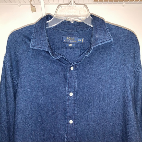 Polo Ralph Lauren Mens Denim Long Sleeve Button Up Slim Jean Indigo Shirt XXL - Picture 2 of 5